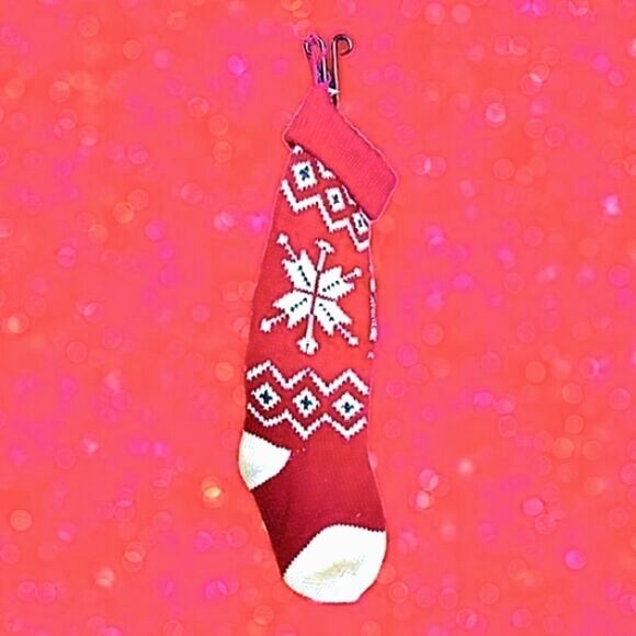 STOCKING VINTAGE Christmas  Knit RED/ WHITE SNOWFLAKE 80’s 90’s - Picture 5 of 5